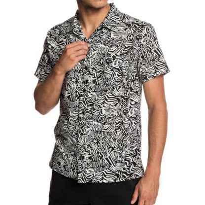 Quiksilver Crucial Battle Camp Allover Black Acide Tribe -Camicia da Uomo